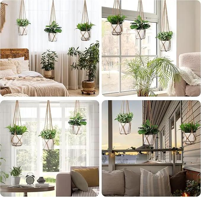 YIBOT 3 Pack Macrame Plant Hanger Indoor Hanging Planter Basket with 3 Hooks, 35"/29"/23" Hang Flower Pot Plant Holder for Indoor Outdoor Decorations, Brown (POTS NOT Included) by GreenHaven Gardens