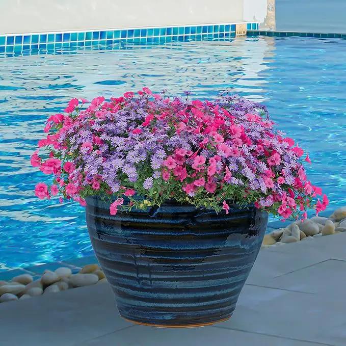 Sunnydaze Studio Large Ceramic Plant Pot - Round Outdoor Glazed Ceramic Planter Pot with Drainage - Galaxy Blue - 18.5" by GreenHaven Gardens