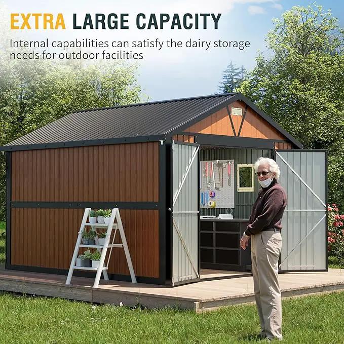 10x12 Ft Outdoor Storage Shed, Extra Large Metal Shed with Frame Floor, Lockable Doors, 2 Windows, Outside Steel Tiny House Ideal for Garden, Backyard, Patio Utility, Tool Storage by GreenHaven Gardens