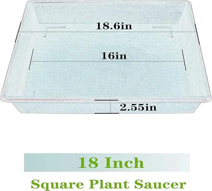 Square Plant Saucer 18 Inch 2 Pack, Large Plant Trays for Pots Heavy Duty Gray Plastic Plant Saucers for Indoors Outdoors, Flower Pot Plant Drip Trays No Holes Plant Lover Gardening Gifts