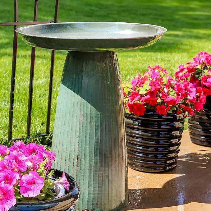 Sunnydaze Gleeful Garden Metal Bird Bath for Outdoors - Large Decorative Iron Birdbath - 23-Inch - Green Glaze by GreenHaven Gardens