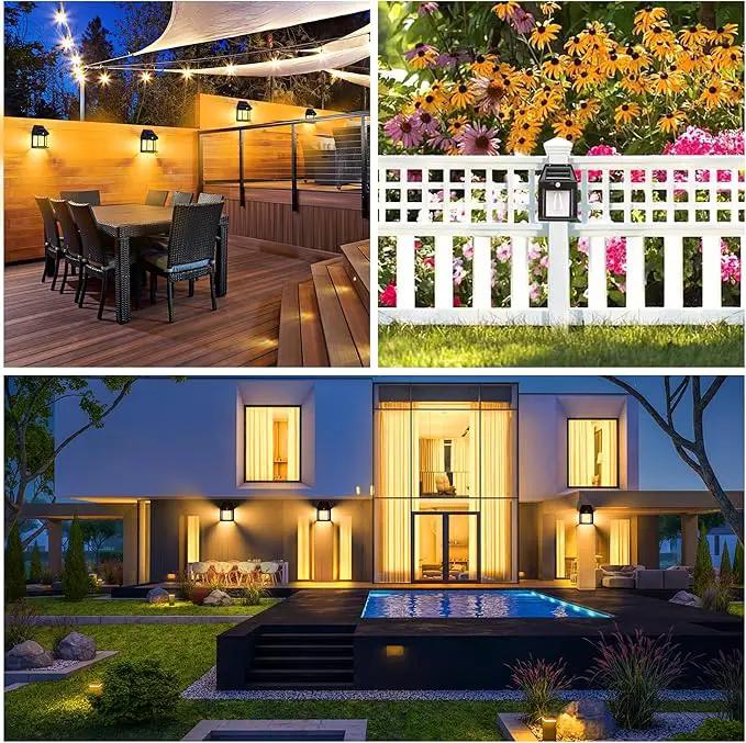 Joomer Solar Wall Lights Outdoor 4PACK, Dusk to Dawn Porch Lights Fixture, Waterproof Exterior Lighting with Clear Panel for Entryway Front Door, Solar Wall Lantern with 3 Modes & Motion Sensor by GreenHaven Gardens