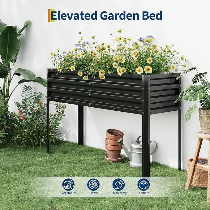 Galvanized Raised Garden Bed with Legs - 50×32×17In Metal Planter Box for Vegetables, Outdoor Raised Garden Beds Gardening, Durable Planter Raised Beds, Sturdy Planters for Outdoor Plants (Black) by GreenHaven Gardens