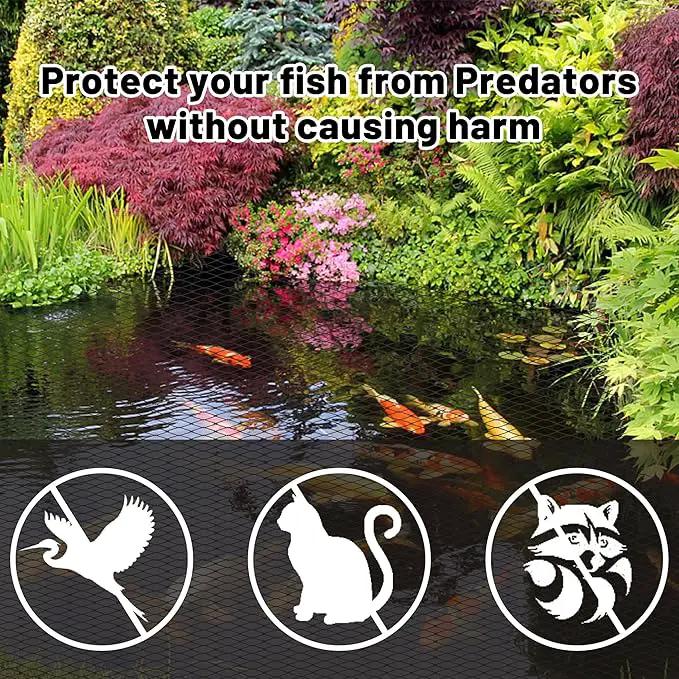 Rainleaf Pond Netting, 7' x 10' Pond Net Cover, Koi Pond Netting for Leaves, Heavy Duty Koi Pond Net Protecting Koi Fish from Herons, Stakes Included by GreenHaven Gardens