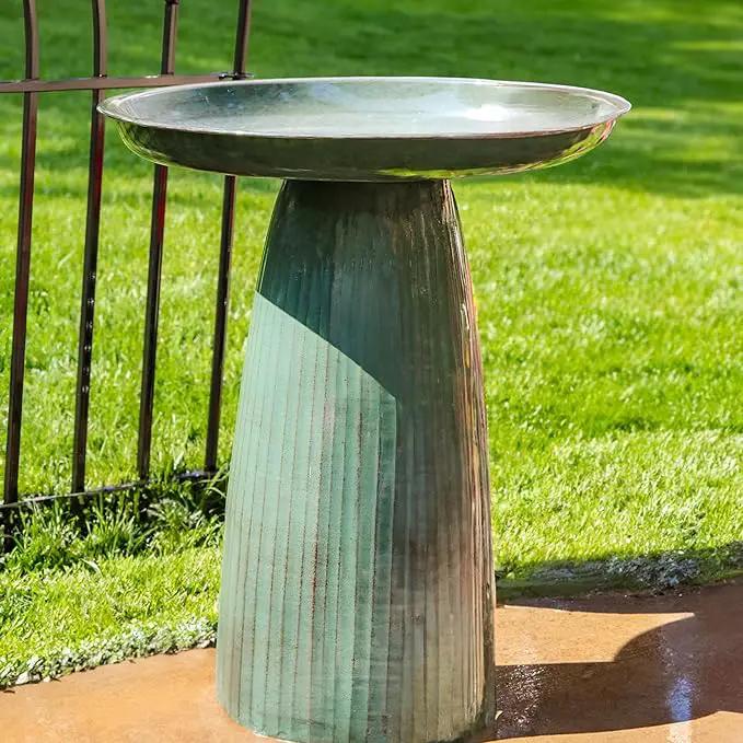 Sunnydaze Gleeful Garden Metal Bird Bath for Outdoors - Large Decorative Iron Birdbath - 23-Inch - Green Glaze by GreenHaven Gardens