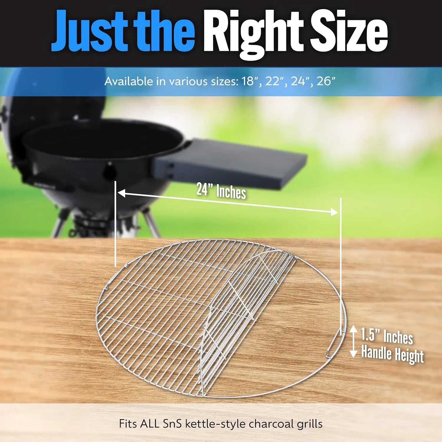 SnS Grills Slow ‘N Sear EasySpin Charcoal Grill Cooking Grate - Compatible with Weber and Other Grills, 2-Zone Stainless Steel Hinged Replacement - Tailgating & Backyard Cooking - 24” Inches by GreenHaven Gardens