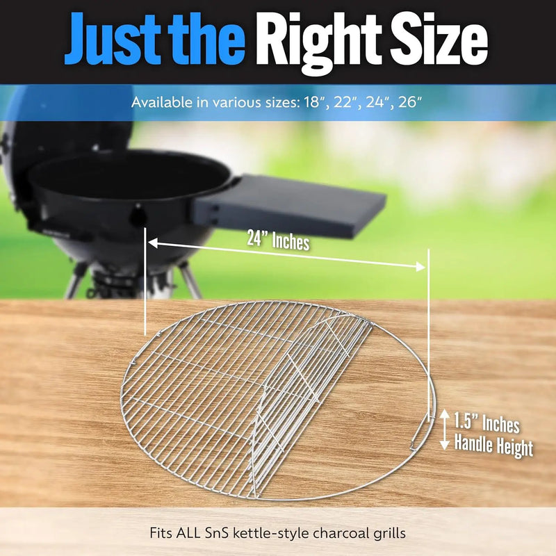 SnS Grills Slow ‘N Sear EasySpin Charcoal Grill Cooking Grate - Compatible with Weber and Other Grills, 2-Zone Stainless Steel Hinged Replacement - Tailgating & Backyard Cooking - 24” Inches by GreenHaven Gardens