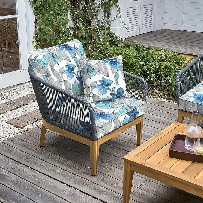 LVTXIII Outdoor Seat and Back Cushion Patio Deep Seat Cushion Set Seasonal Chair Cushion for Wicker Chairs and Garden Furniture Decoration, 24"x24"x4", Clemens Noir Blue by GreenHaven Gardens