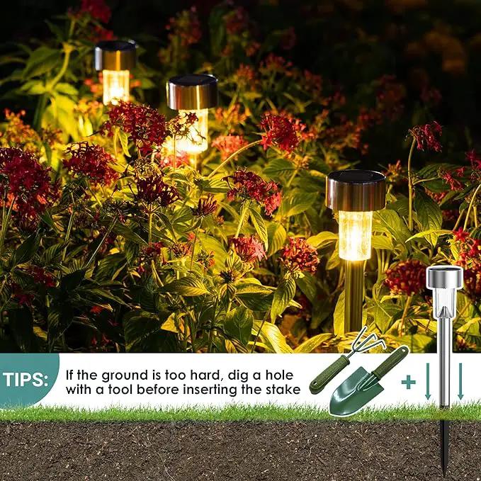 GIGALUMI Solar Lights Outdoor Waterproof, 20 Pack, Stainless Steel LED Solar Garden Lights for Patio, Lawn, Yard and Landscape, Garden Decor Patio Decor,Warm White by GreenHaven Gardens