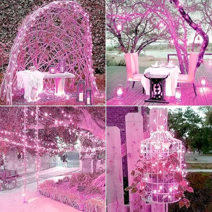 JMEXSUSS 2 Pack Solar Fairy Lights, 33ft 100 LED Pink Outdoor Waterproof, 8 Modes String Lights for Outside Garden Patio Party Decorations by GreenHaven Gardens