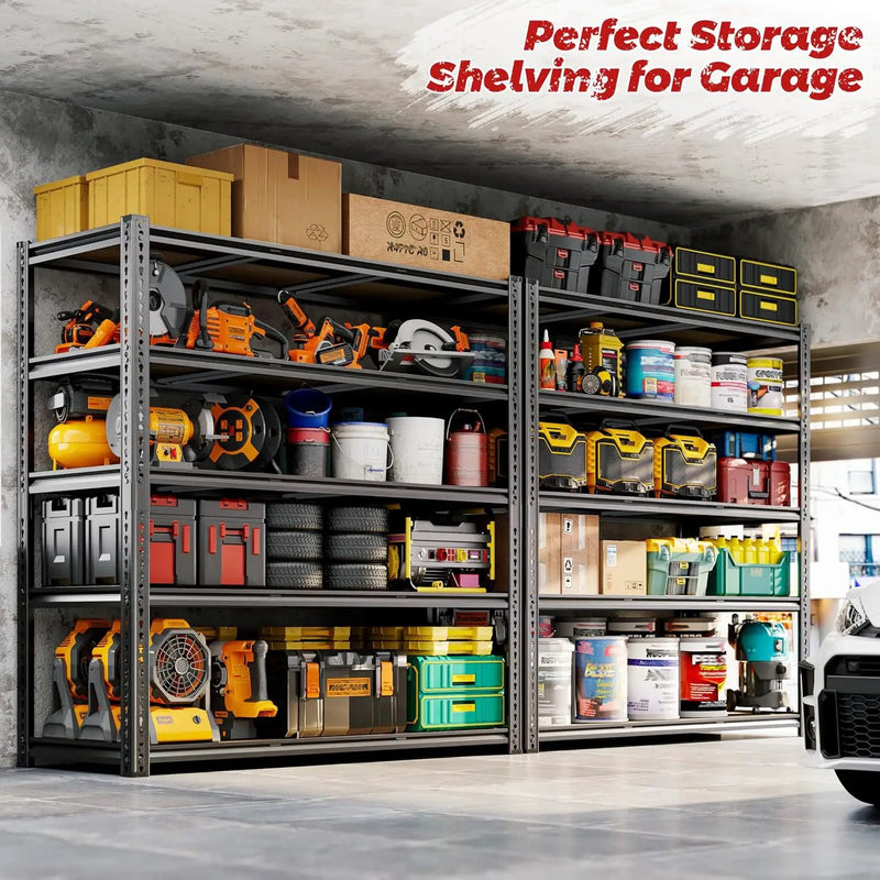 48"W Garage Shelving, 3050LBS Storage Shelves heavy duty, 5 Tier Metal Shelving Unit Adjustable Garage Shelves Heavy Duty Shelving for Warehouse,Commercial, Kitchen, 48" W × 18" D × 72" H, Black, 2PCS by GreenHaven Gardens