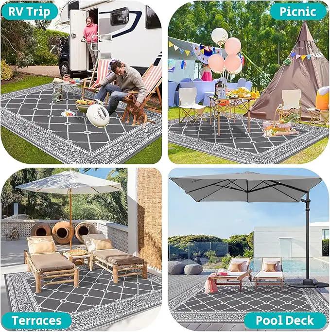 HEBE Outdoor Rug Waterproof 9x12, Reversible Plastic Straw Rug RV Camping Rug, Indoor Outdoor Patio Mat Clearance, Outside Carpet for Porch,Deck,Camper,Balcony,Backyard,Picnic by GreenHaven Gardens