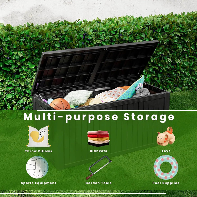 200 Gallon Waterproof Large Resin Deck Box Indoor/Outdoor Lockable Storage Container and Seating for Garden, Pool, and Patio (200 Gallon, Black) by GreenHaven Gardens