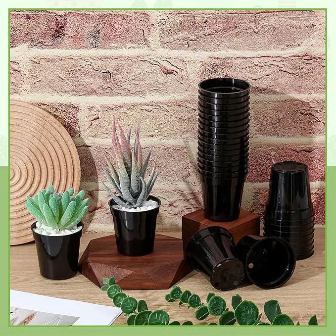 Yaomiao 200 Pcs 2 Inch Black Mini Plastic Plant Pot Nursery Seedling Pots Seed Starter with Drainage Holes for Indoor Outdoor Garden Succulent Plants Cuttings Transplanting by GreenHaven Gardens