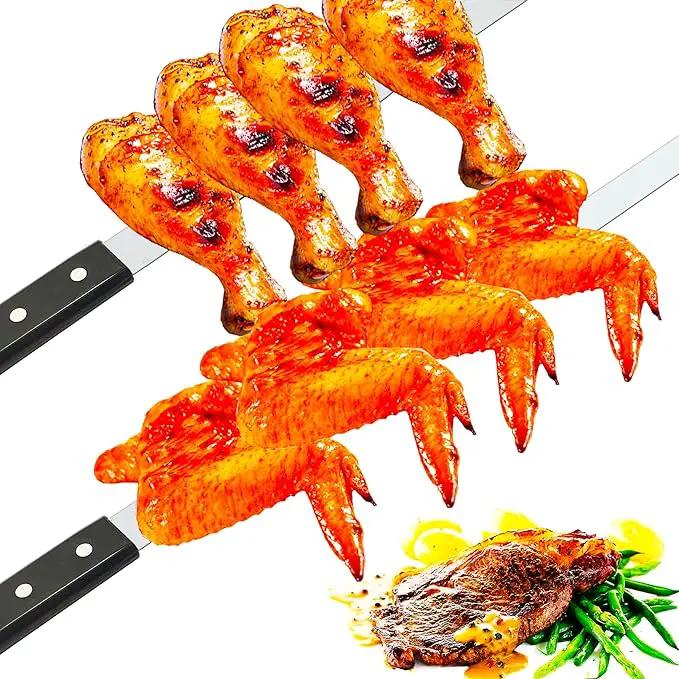 23.6 Inch Long Kabob Skewers, 0.91 Inch Wide, Stainless Steel with Black Wood Handle, 7 Pack by GreenHaven Gardens