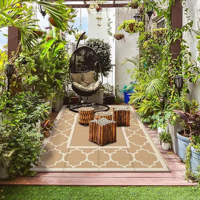 GENIMO 9' x 12' Outdoor Rug for Patio Clearance, Waterproof Indoor Outdoor Plastic Straw Rugs Carpet, Reversible Outside Area Rv Mat for Camping, Balcony Porch, Deck, Picnic, Beach (Brown & Beige) by GreenHaven Gardens