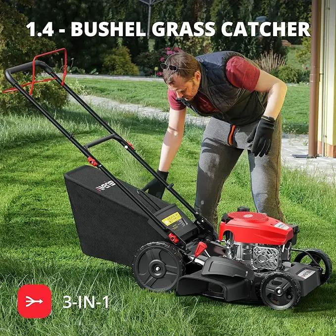 21" Gas Lawn Mower, Self-propelled Lawn Mower 3-in-1, 170cc OHV Engine with Forced Air Cooling, 6 Cutting Heights, 1.4-Bushel Grass Catcher by GreenHaven Gardens