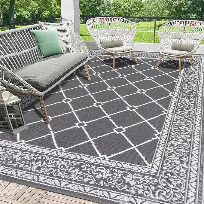HEBE Outdoor Rug Waterproof 8x10, Reversible Plastic Straw Rug RV Camping Rug, Indoor Outdoor Patio Mat Clearance, Outside Carpet for Porch,Deck,Camper,Balcony,Backyard,Picnic by GreenHaven Gardens