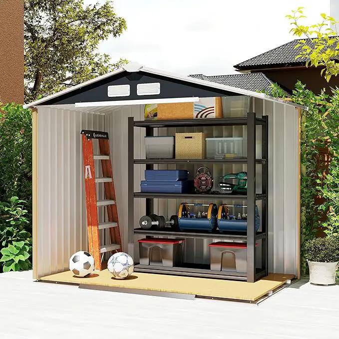 Outsunny 7' x 4' Outdoor Storage Shed, Garden Tool Metal Shed with Foundation Kit, Double Lockable Door, Air Vents and Sloping Roof, for Backyard, Patio, Lawn, Dark Gray by GreenHaven Gardens