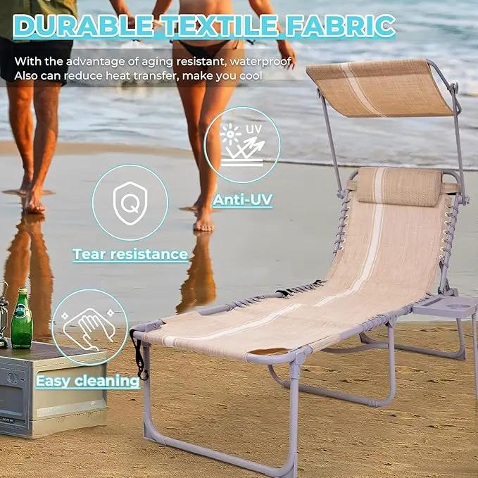 #WEJOY 4 in 1 Tanning Chair with Face Hole & Canopy & Side Table, 5 Positions Adjustable Folding Waterproof Facedown Chaise Lounge with Pillow Quick Dry for Beach Pool Outdoor Camping Patio (Khaki) by GreenHaven Gardens