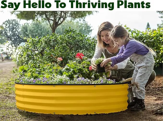 Round Galvanized Raised Garden Bed // 4×4×1 ft Galvanized Raised Garden Beds Outdoor for Gardening, Vegetables, Flowers // Patented Tool-Free Design Round Planter (Yellow) by GreenHaven Gardens
