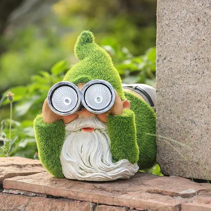 TERESA'S COLLECTIONS Funny Christmas Resin Outdoor Decorations for Yard with Solar Lights, Large Cute Flocked Garden Gnomes for Front Porch Patio, Ideal Gift for Women and Man 7.1" by GreenHaven Gardens