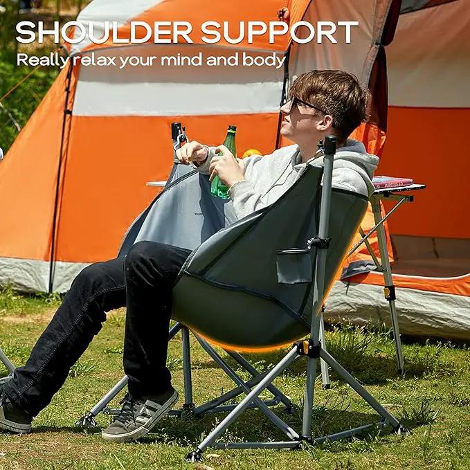 Portal Large Hammock Camping Chair Folding Rocking Chairs Portable Swinging Chair Wide Seat for Outdoor Lawn Patio Garden,Support 350 lbs, Grey by GreenHaven Gardens