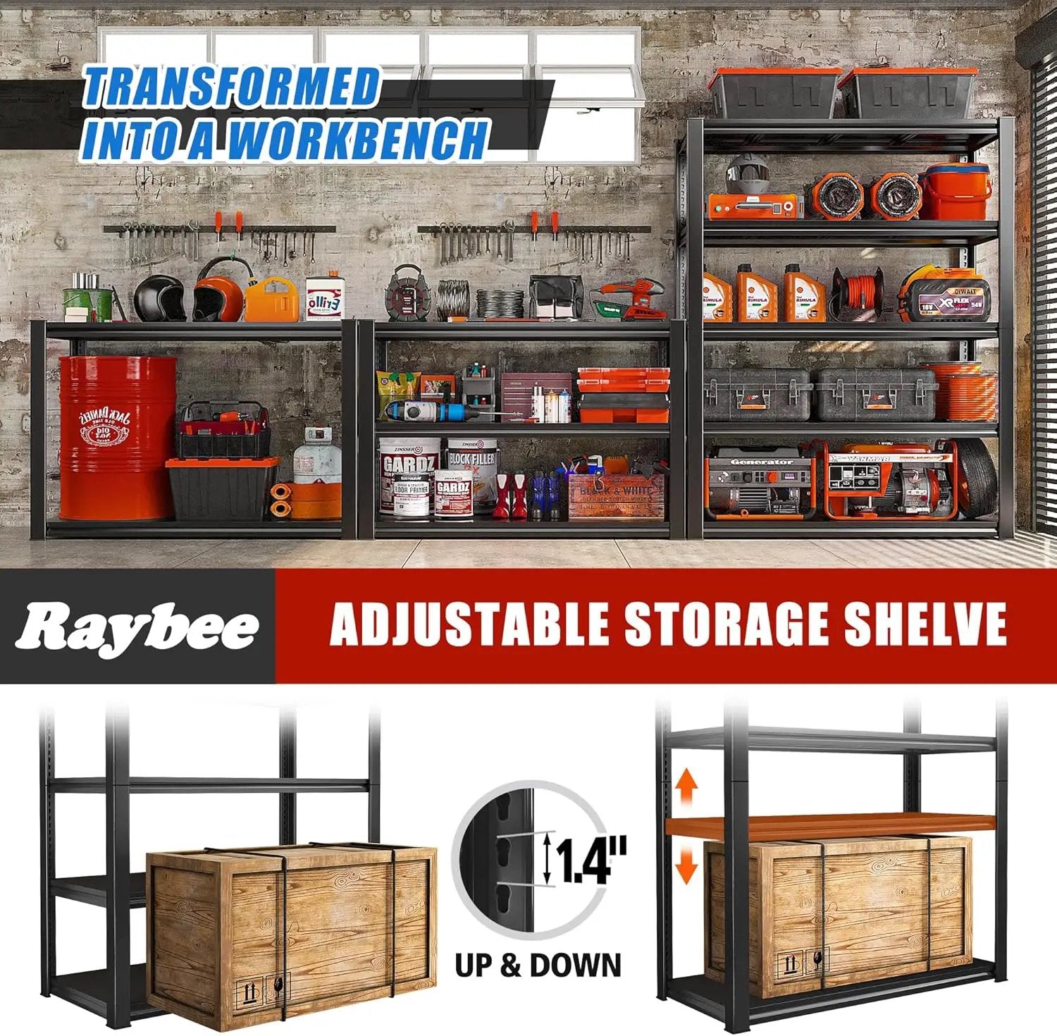 Raybee Garage Shelving 2000LBS Storage Shelves Adjustable Metal Shelves 5 Tier Heavy Duty Shelving Metal Shelf for Basement Pantry Kitchen 32" W x 16.5" D x 63" H by GreenHaven Gardens