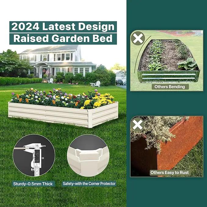 Raised Garden Bed Outdoor, 8x4x1ft Garden Box, Beige Garden bed, Metal Raised Garden Bed for Gardening Vegetables Flowers, Planter Box, Raised Bed by GreenHaven Gardens