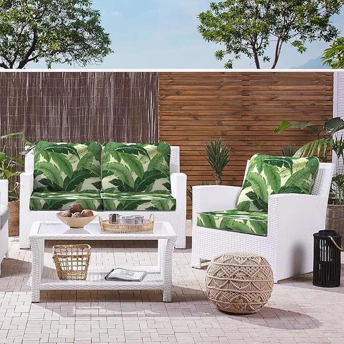 LVTXIII Outdoor Deep Seat Cushion 24"x24"x4" Patio Seat and Back Cushion Set Seasonal Chair Cushion for Dining Arm Chairs, Wicker Chairs and Garden Furniture Decoration, Swaying Palms Green by GreenHaven Gardens
