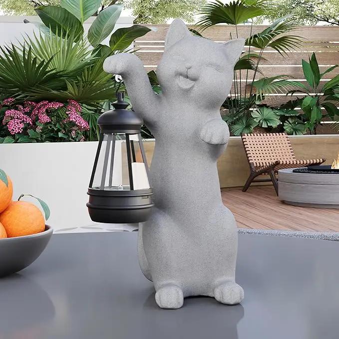 Solar Powered Garden Resin Statue Lights, 10 Inch Waterproof Outdoor Animal Cute Cat Figurine Lights, Suitable for Patios, Balconies, Lawns, Courtyards, Etc.(Hand) by GreenHaven Gardens