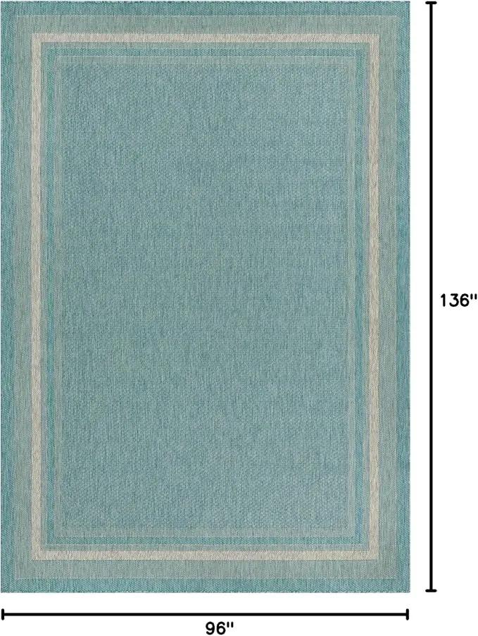 Unique Loom Outdoor Border Collection Area Rug - Soft Border (8' x 11' 4" Rectangle, Aquamarine/ Ivory) by GreenHaven Gardens