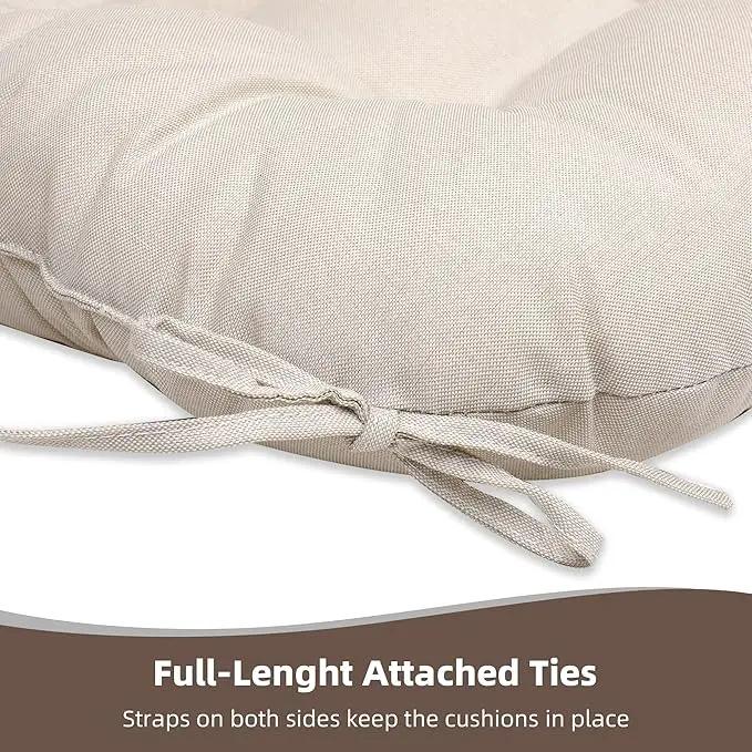 RACE LEAF Chair Cushions 19" x 19" Patio Chair Seat Pads, Set of 2 Thick Fill Tufted Square Patio Cushions, Water-Resistant with Ties for Non-Slip Support, Beige by GreenHaven Gardens
