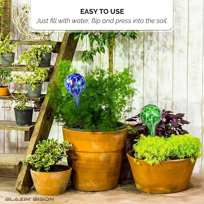 Blazin Automatic Irrigation Drippers Extra Large | Watering Globes for Indoor Plants | House Plant Water Bulb | Up to Two Weeks 2pc Set (Jumbo) by GreenHaven Gardens
