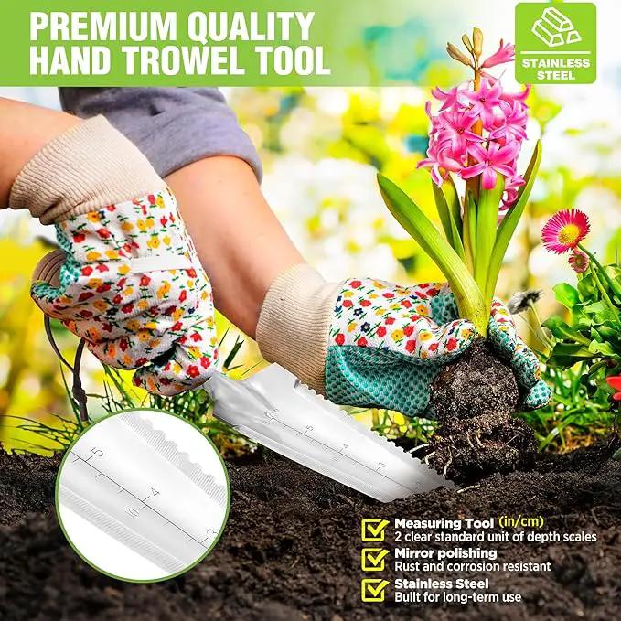 WORKPRO 12.5" Weeder Puller Tool with Wood Handle, 4-in-1 Polished Stainless Steel Garden Trowel, Hori Hori Garden Knife for Easy Weeder Removal, Planting, Weeding, Small Gardening Hand Tools by GreenHaven Gardens