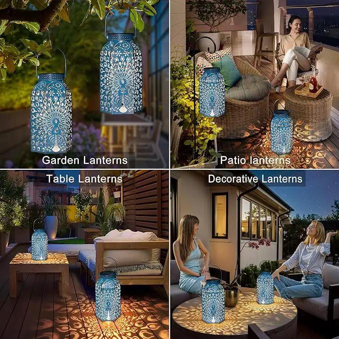 Outdoor Solar Lanterns Waterproof Peacock Garden Gifts Women Mom, Big Solar Lights, Garden Decor, Yard Art, Outside, Patio Ornaments, Birthday, Mothers' Day Birthday Gifts (2Pack, Blue Gold by GreenHaven Gardens