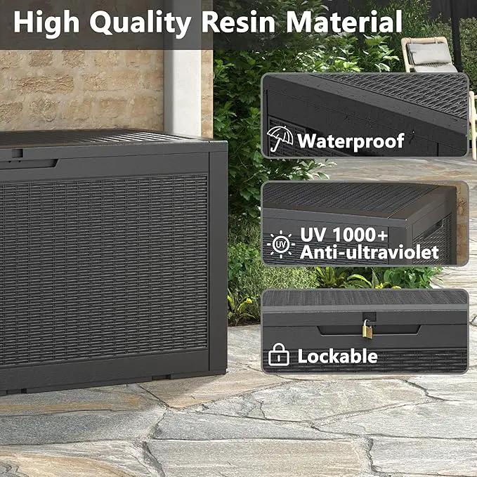 KAMABOKO 101 Gallon Waterproof Large Resin Deck Box, Lockable Large Outdoor Storage Boxes Indoor Outdoor Storage Container for Patio Cushions, Gardening Tools, Pool Supplies, Black by GreenHaven Gardens