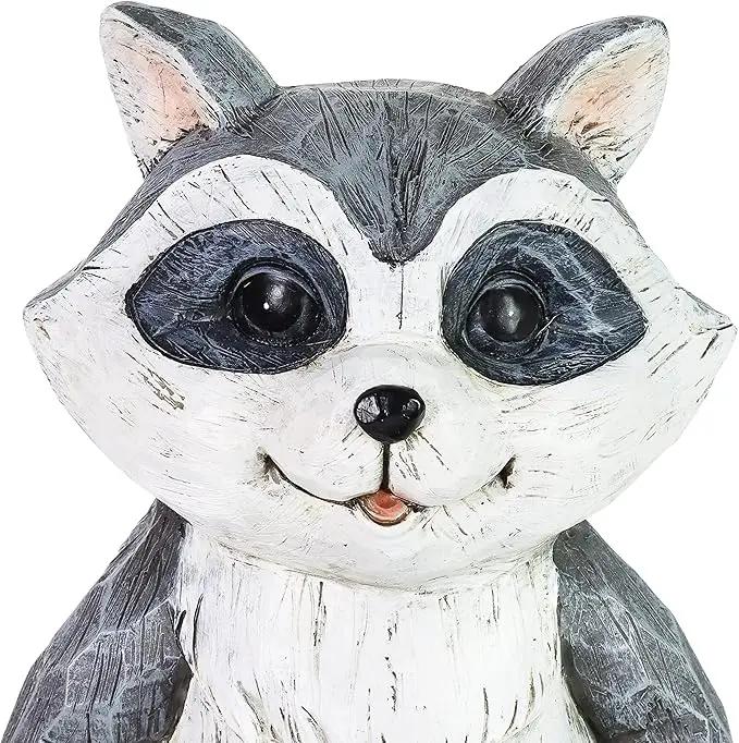 Exhart Garden Sculpture, Raccoon Solar Garden Statue with 2 Jars, 16 LED Firefly Lights, Outdoor Garden Decoration, 7.5 x 9 x 10.5 Inch by GreenHaven Gardens
