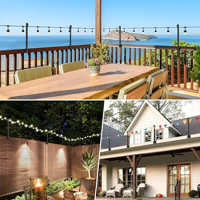 Suchtale 4 Pack 1.3 FT String Light Poles, Suspension Outdoor Fence Post Lights with Clip and Bracket, Outside String Lights Hanging, Wall Mounting Stand for Patio Garden Backyard Wedding Party, Black by GreenHaven Gardens