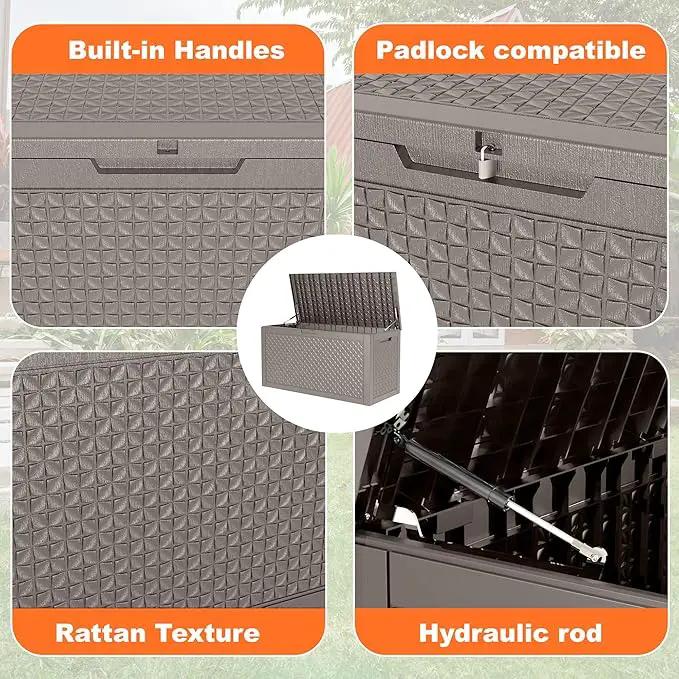 100 Gallon Resin Deck Box, Lockable Outdoor Storage Box for Patio Cushions Storage Furniture,Garden Tools, Pool Supplies, Weatherproof and UV Resistant (Grey L) by GreenHaven Gardens