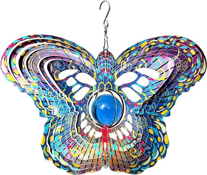 FONMY Mandala Wind Spinner w/Crystal Ball-Butterfly 3D Stainless Steel Hanging Spinners Worth Gift Christmas Decoration Indoor/Outdoor Garden Décor Kinetic Yard Art 12 Inches Wind Sculpture by GreenHaven Gardens