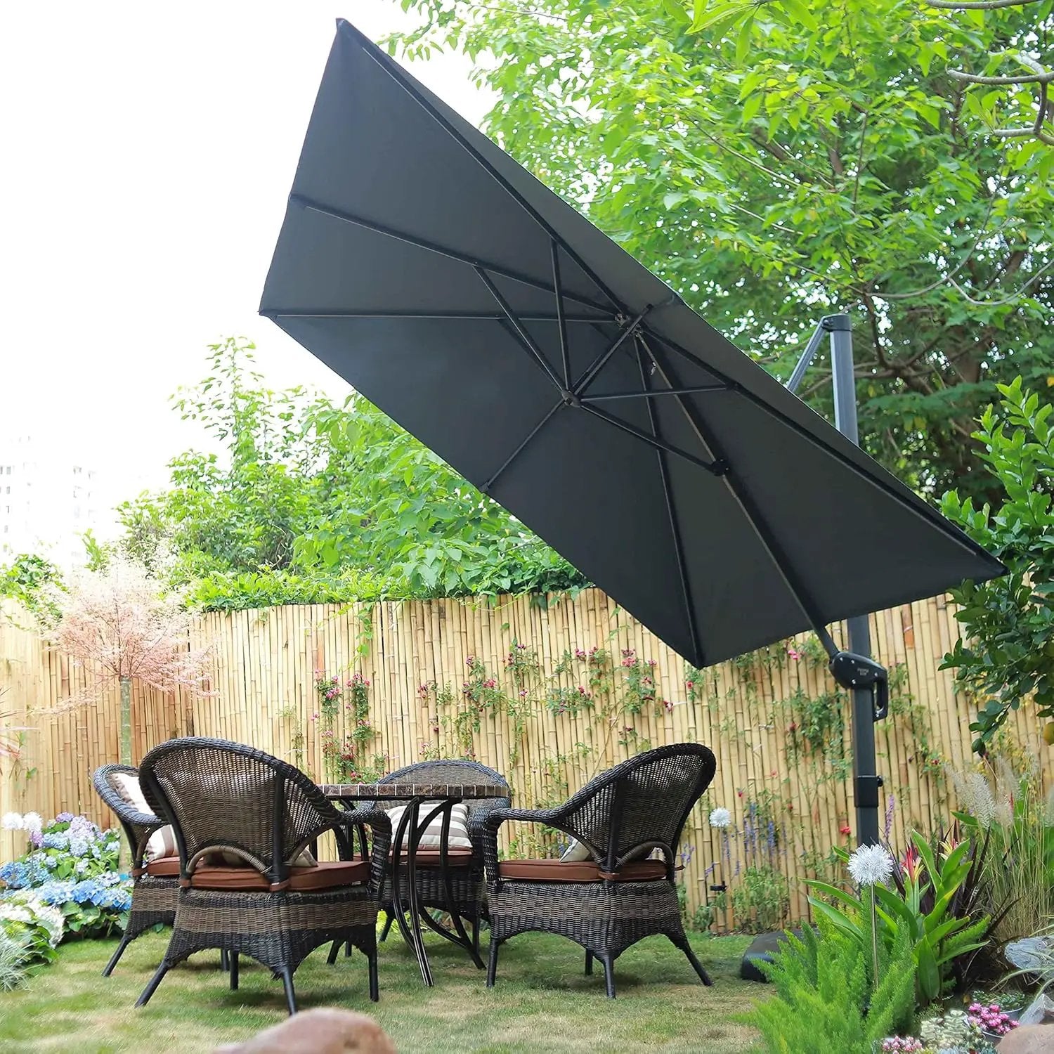 PURPLE LEAF 8 Feet Patio Umbrella Outdoor Cantilever Square Umbrella Aluminum Offset Umbrella with 360-degree Rotation for Garden Deck Pool Patio, Grey by GreenHaven Gardens