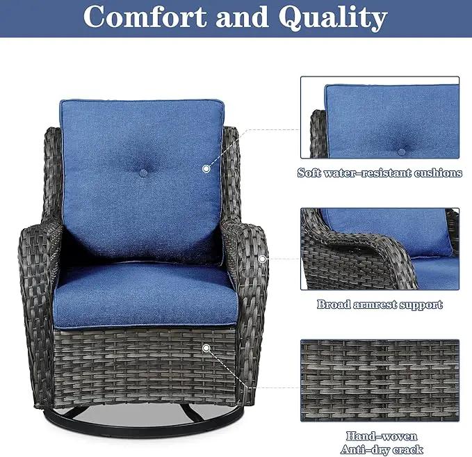 4 Pieces Patio Furniture Sets, Wicker Patio Swivel Glider Chair with Ottomans, Outdoor Furniture Set for Outside Porch, Deck, Balcony, Garden by GreenHaven Gardens