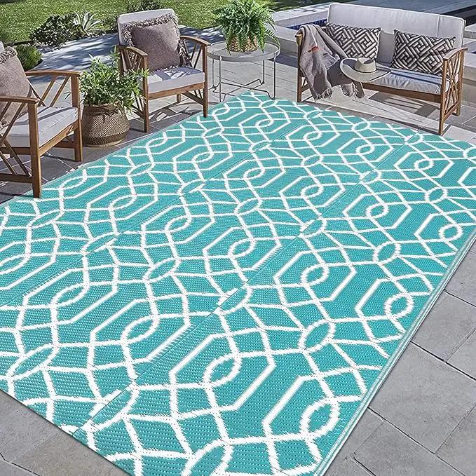 HEBE Outdoor Rug Waterproof 8x10, Reversible Plastic Straw Rug RV Camping Rug, Indoor Outdoor Patio Mat Clearance, Outside Carpet for Porch,Deck,Camper,Balcony,Backyard,Picnic by GreenHaven Gardens