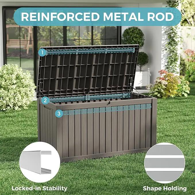 KAMABOKO Outdoor Storage Box, 150 Gallon Large Outdoor Resin Deck Box, Storage Waterproof Boxes Lockable Lid for Garden Tools, Pool Supplies, Patio Furniture and Cushions, Grey by GreenHaven Gardens