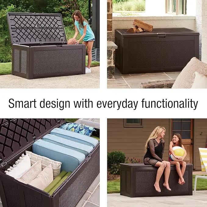 Rubbermaid Extra Large Resin Outdoor Storage Deck Box (134 Gal), Weather Resistant, Brown, Deck Organization for Home/Backyard/Pool Chemicals/Toys/Garden Tools/Porch/Patio Cushions by GreenHaven Gardens