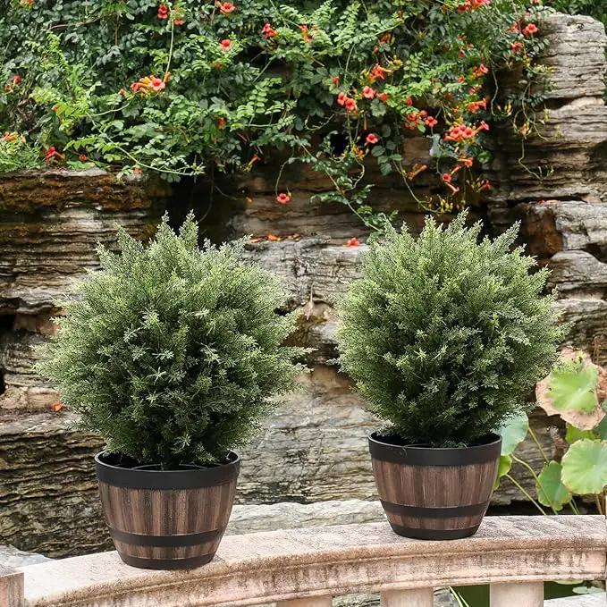 21” Artificial Cedar Outdoor Artificial Shrub Sunlight Resistant Leafy Potted Plant for Indoor Porch of Home and Office Artificial Outdoor Tree 2 Pieces a Set Topiary Trees by GreenHaven Gardens