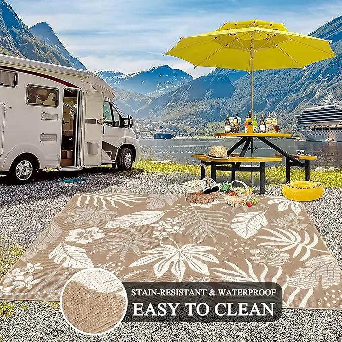 Pauwer Waterproof Outdoor Rug 8x10, Reversible Plastic Straw Patio Camping Rug, Indoor Outdoor RV Mat Carpet for Deck, Camper, Porch, Balcony, Backyard, Picnic, Floral Brown by GreenHaven Gardens