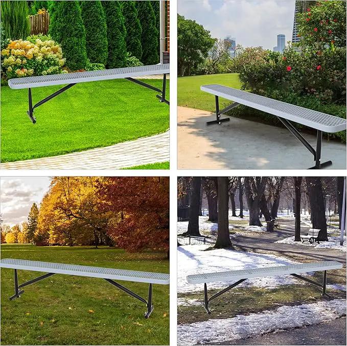 48" L Outdoor Steel Flat Bench, Heavy Duty Metal Park Bench for Outside, Expanded Metal, Commercial Benches Mesh Bench for Shopping Mall, Store, Lawn, Park, Patio, Deck, Garden (Grey, 8FT) by GreenHaven Gardens