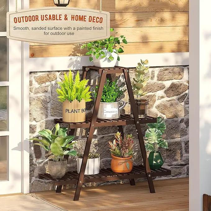 Plant Stand Indoor Plant Shelf Outdoor bamboo Plant Rack, 3 Tiers Ladder Plant Holder Flower Stand for Living Room Balcony Garden Patio,Living Room Boho Home Decor for Gardening Gifts (Brown) by GreenHaven Gardens